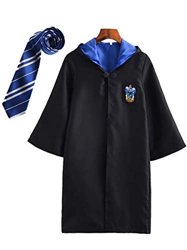 YONIER Costume per Adulti per Bambini Costume di Harry Potter Mantello Articoli per Set di cinematografici Bacchetta Magica Cravatta Sciarpa Occhiali Carnevale Fancy Dress Halloween Nero Big Size