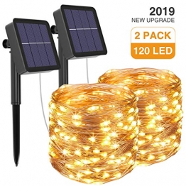 [2 Pacchi] Luci Solari Esterno, Litogo 12m 120 LED Catena Luminosa Esterno Filo Luci Led 8 modalità Lucine da Esterno Decorative Per Giardino, Natale, Patio, Cancello, Cortile, Matrimonio, Festa - 1