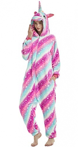 Adulto e Bambino Unisex Unicorno Tigre Leone Volpe Tutina Animale Cosplay Pigiama Costume di Carnevale di Halloween Fancy Dress Loungewear (Unicorn Star-Sky, M Altezza di 155-165 cm) - 1