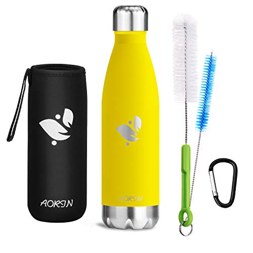 Aorin Doppia bottiglia per vuoto in acciaio inossidabile, processo di verniciatura a polvere, resistente ai graffi, facile da pulire.(lemon-500ml)