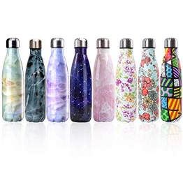 Bottiglia con doppio strato in acciaio inox,portatile BPA free bottle,viaggio per sport senza perdite costruita per non far formare condensa puoi bere sia bevande calde che fredde 17oz,Purple Flower - 1