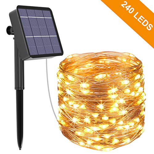 Catena Luminosa Solare, Kolpop 26M Stringa Luci Solari 240 LED / 8 Modi, Impermeabili Luci Decorative da Interni e Esterni per Festa, Giardino, Natale, Halloween, Matrimonio (Bianco Caldo)