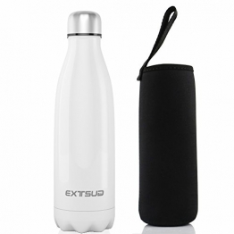 EXTSUD 500ml Bottiglia Termica in Acciaio Inox Borraccia Termos Mantiene 24 Ore Freddo 12 Ore Caldo Chiusura Ermetica Senza BPA Bottiglietta Sottovuoto per Outdoor Sport Inverno/Estate (Bianco) - 1