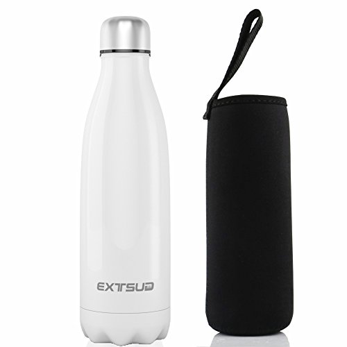 EXTSUD 500ml Bottiglia Termica in Acciaio Inox Borraccia Termos Mantiene 24 Ore Freddo 12 Ore Caldo Chiusura Ermetica Senza BPA Bottiglietta Sottovuoto per Outdoor Sport Inverno/Estate (Bianco)