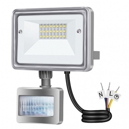 Gosun 10W Faro LED con sensore di movimento, DC12-24V, 950LM Luce Bianco Diurna 6000K Lampada esterni, luci di sicurezza con PIR, impermeabile IP65 per casa, giardino, garage, moderno floodlight - 1