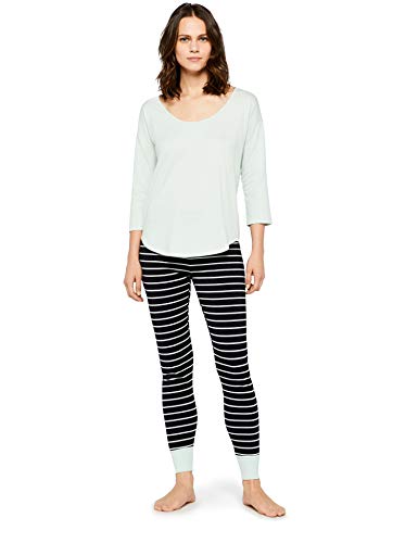 Iris & Lilly Basic Printed Legging Pigiama, Turchese Surf Spray/Navy Stripe), Large