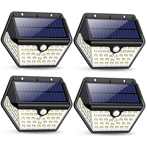 Luce Solare Led Esterno,【2019 Ultimi Modelli 60LED-800 lumen】iPosible Lampada Solare Esterno con Sensore di Movimento 2000 mAh Luci Esterno Energia Solare Impermeabile per Giardino,Parete- 4 Pezzi