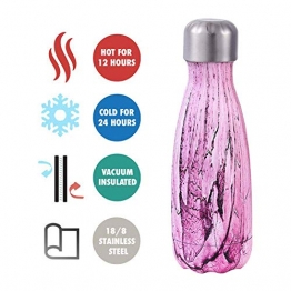 olyee 12oz Vuoto Isolato Borraccia 350ml Bambini Doppia Parete Acciaio Inox Bottiglia Perdita a Prova di Caldo e Freddo Sports Bevande Bottiglia per Campeggio Ciclismo - Rosa - 1