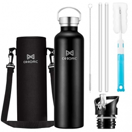 OMORC Bottiglia Acqua in Acciaio Inox 1000ML/600ML,Borraccia Termica Isolamento Senza BPA Anti-Condensazione Freddo 28 Ore & Caldo 14 Ore,2 Cappuccio Intercambiabili - 1