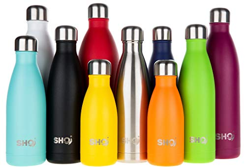 SHO Bottle – Bottiglia Acqua – Bottiglia in Acciaio Inossidabile per Acqua con Isolamento Sottovuoto Doppia Parete – 24 Ore Freddo & 12 Caldo – Senza BPA (Stainless Steel 2.0 – Powder Coated, 500ml)