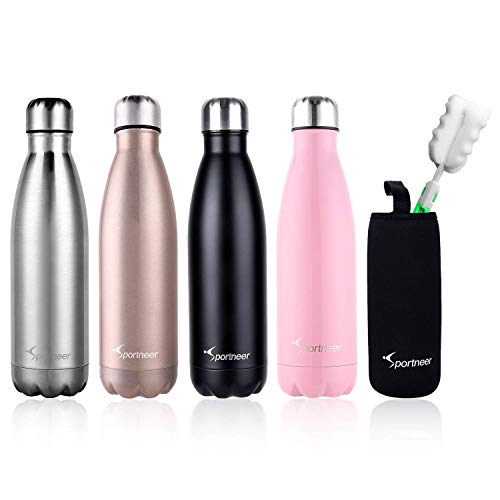 Sportneer® Portatile Borraccia in Acciaio Termica, 500ml Bottiglia Sportive Thermos, Facile da Pulire