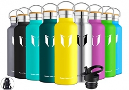 Super Sparrow Doppia Parete in Acciaio Inox coibentato Bottiglia di Acqua - Isolante della Borraccia - Perfetto Thermos - Privo di BPA, BPS, ftalati (Limone, 620ml-21oz) - 1