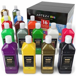 Arteza Tempere Lavabili Per Bambini, 400 ml, 16 Colori Brillanti Fluorescenti, Metallici, Glitter e Standard con Flacone Schiacciabile e Beccuccio Dosatore, Ideali per Bambini e Amanti della Pittura - 1