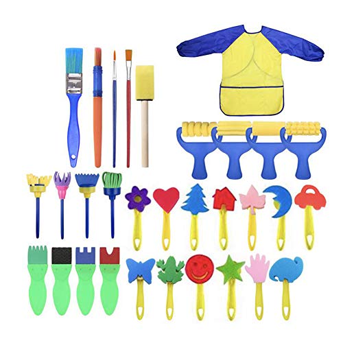 Early Learning Kids Art /& Craft Kit di Pittura per Bambini Lapprendimento DIY FUQUN 63 Pezzi Kit di Pennelli in Spugna Kit di Pennelli per Pennelli Grembiule Impermeabile
