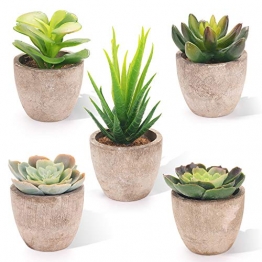 EKKONG Piante Artificiali in Vaso Mini plastica Piante Fiori con vasi Grigi per Decorazioni per la casa Erba Floreali Miste Artificiali Decorativo del Desktop Davanzale Bonsai Decorazione (5 PCS) - 1