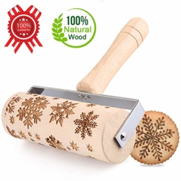 GoodGoodday Mattarello Natale, Rolling Pin per Biscotti e Pizza Utensile da Cucina in Rilievo di Legno Inciso a Forma di Mattarello Inciso di Natale,Goffratura Mattarello, Mattarello di Pane di Pasta - 1