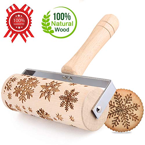 GoodGoodday Mattarello Natale, Rolling Pin per Biscotti e Pizza Utensile da Cucina in Rilievo di Legno Inciso a Forma di Mattarello Inciso di Natale,Goffratura Mattarello, Mattarello di Pane di Pasta