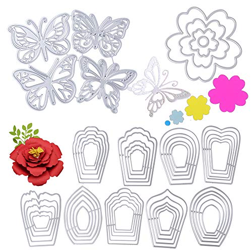 JNCH 17pz Fustelle Fiori e Farfalla Stencil Cutting Dies Compleanno Decorazione per Scrapbooking Fai da Te Album Goffratura Inviti Biglietti Carta Cartoncini per Feste Compleanno
