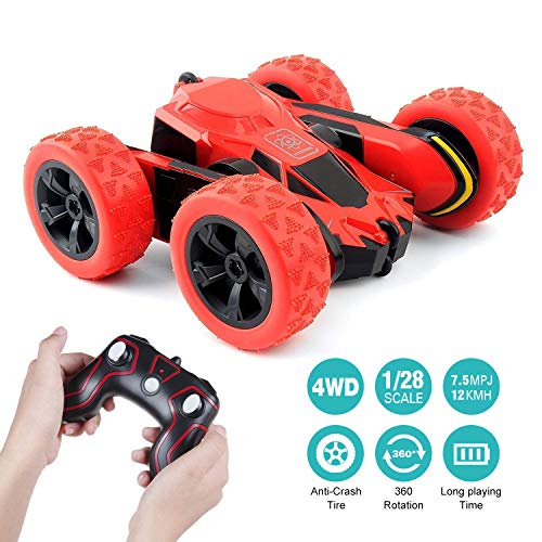 Macchina Telecomandata, 4WD RC Auto Telecomando 360° Rotazione Acrobatica RC Stunt Car, 1:28 / 2.4GHZ Macchina Radiocomandata per Bambini Giocattoli – Rosso (Batteria Non Inclusa)