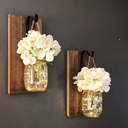 MMTX Applique da Parete Rustica, Mason Jar Sconce Decorazione da Parete con luci LED Strip Design per Giardino di casa Decorazioni Natalizie (2pcs) - 1