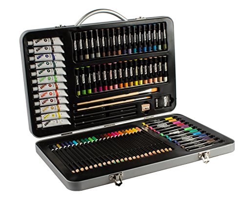 MONT MARTE Set Pittura Premium Essenziale – 90 Pezzi – Set Disegno di alta qualità in elegante Valigia di Metallo – Ideale come regalo – Perfetto per Bambini, Principianti, Professionisti e Artisti