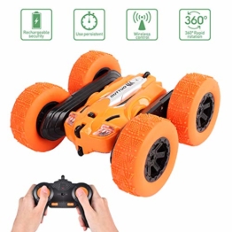 OUTTUO Macchina Telecomandata, 4WD RC Auto Telecomando 360° Rotazione Acrobatica RC Stunt Car con Luci a LED, 2.4GHZ Macchina Radiocomandata per Bambini Giocattoli （Arancione） - 1