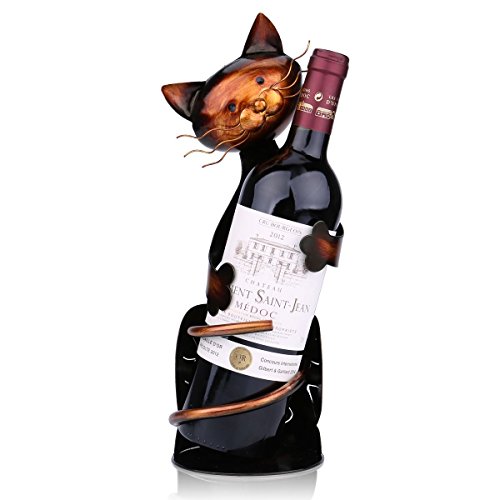 Tooarts Portabottiglie Per Vino Dal Design, Cat Pratica Decorazione Scultorea Casa Scaffale del Metallo Crafts Decorazione d’interni