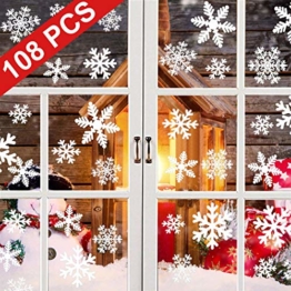 YQHbe Adesivo Fiocco di Neve, Natale Vetrofanie Rimovibile Adesivi Murali Finestra Decorazione 108 PZ Fiocco di Neve Decorazioni Natalizie Fai da Te Sticker Decorativi da Finestra - 1