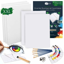 Artina Set di Tele e Colori Acrilici Santorini - 30 articoli - Set per pitturare con 12x12ml colori acrilici, 5x tele, pennelli, spatole e set per disegno - 1