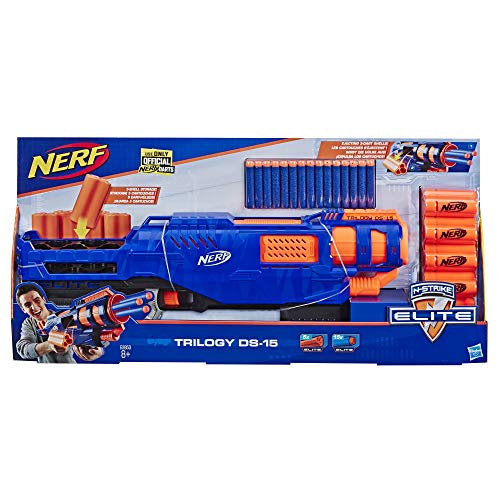Hasbro Nerf- Elite Trilogy DS-15 Blaster con 15 Dardi Originali e 5 Cartucce, Multicolore, E2853EU4