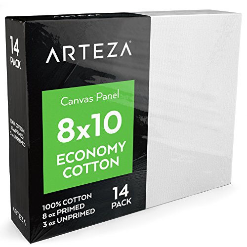 Arteza Tela Bianca da Pittura 8×10”, Set di 14, Pronte, 100% Cotone, Per Dipingere, ad Acrilici, Pittura ad Olio e Altre Tecniche, Canvas per l’Artista Professionale, Appassionato e Principiante