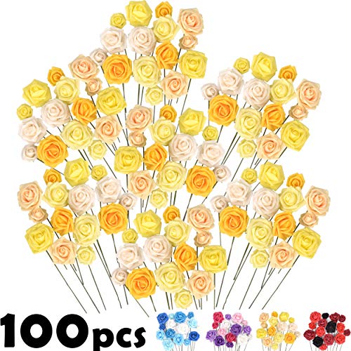 Set di fiori artificiali Grandi e Piccoli– 100 pezzi, rose finte in massa, alta qualità, Ideale per il fai da te Bouquet di nozze, Decorazioni Torta, Adesivi da parete, Indoor & Outdoor Decor