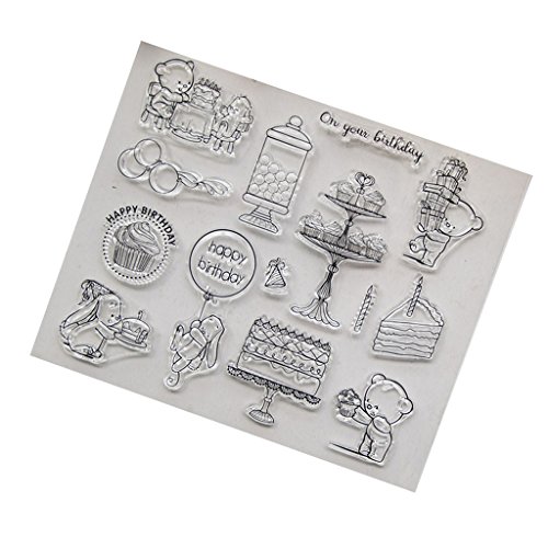 Kofun DIY Scrapbooking Francobolli Foil Carta regalo fai da te Artigianato per Scrapbooking Photo Album Decor fai da te Timbro in silicone + struttura in acciaio al carbonio Buon compleanno