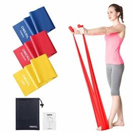 OMERIL Bande Elastiche Fitness (3 Pezzi), 2 m/ 1,5 m Fasce Elastiche con 3 Livelli di Resistenza, Fascia Elastica Esercizi Ideale per Yoga, Pilates, Allenamento di Forza e Flessibilità, Stretching - 1