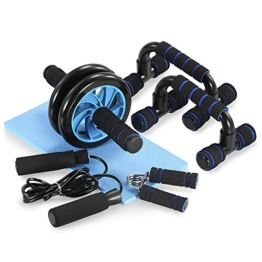 TOMSHOO 5-in-1 Fitness Workout Set - AB Wheel Roller Addominali +2 Maniglie per Flessioni + Corda per Saltare + Pinza Mano + Tappetino Fitness per Uomo/Donna Fitness - 1