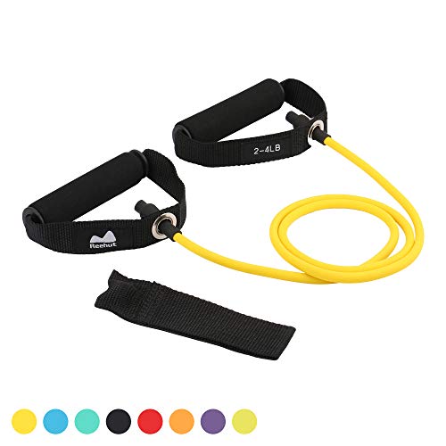 REEHUT Fascia di Resistenza, Fascia con Maniglie, Elastico di Resistenza per Uomini/Donne, Body Building, Workout, Crossfit per la Palestra di casa – con Ancoraggio Porta e Presa Maniglia – Giallo