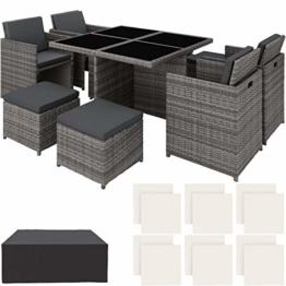 TecTake 403082 - Set di Mobili da Giardino Poli Rattan Alluminio Arredamento, 4 Sedie Tavolo 4 Sgabelli, Involucro Protettivo, Viti in Acciaio Inox, Grigio - 1