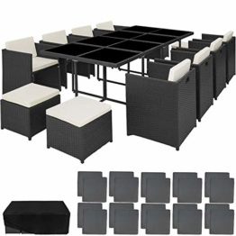 TecTake 800674 Set di Mobili da Giardino Poli Rattan e Alluminio Arredamento Set, 8 Sedie + 1 Tavolo + 4 Sgabelli, Involucro Protettivo - Colori Diversi – (Nero | No. 403089) - 1
