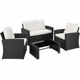 TecTake 800679 - Salottino in Rattan, 2 Poltrone, 1 Divanos, 1 Tavolo, Spessi Cuscini, Viti in Acciaio Inox - Disponibile in Diversi Colori (Nero | No. 403078) - 1