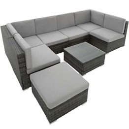 TecTake 800762 Set di Salottino in Rattan, 6 Sedili 1 Sgabello 1 Tavolin con Piano, Resistente alle Intemperie, Viti in Acciaio Inox -Disponibile in Diversi Colori (Grigio | No. 402698) - 1