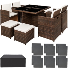 TecTake SET DI MOBILI DA GIARDINO POLI RATTAN ALLUMINIO ARREDAMENTO SET 4 SEDIE + TAVOLO +4 SGABELLI + INVOLUCRO PROTETTIVO | VITI IN ACCIAIO INOX - diverses couleurs - (nero marrone | no. 401985) - 1