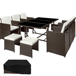TecTake Set di mobili da giardino poli rattan arredamento set | 6 Sedie + 1 Tavolo + 4 Sgabelli | Involucro protettivo | - disponibile in diversi colori - (Marrone antico | no. 402830) - 1