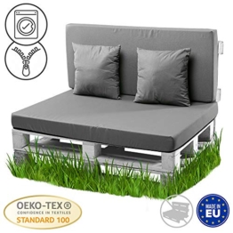 BCASE Cuscino per Pallet in Schiuma Pack + Cuscino Schienale per Pallet Imbottiti, Cuscino Imbottito, Cuscino Schienale E Sedile Inclusi, Ideale per Giardino, Terrazza, Patio E Balcone, Grigio - 1