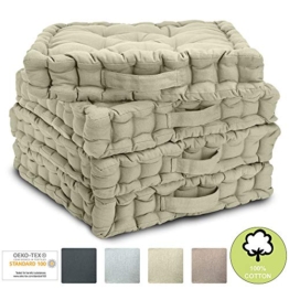 Beautissu Set di 4 Cuscini da Pavimento/Sedia Mila 40x40x8 cm Cuscino di Seduta per Interno ed Esterno con Maniglia in Beige - Imbottitura Spessa - 100% Cotone - 1