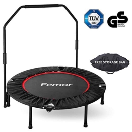 Femor Trampolino Fitness, Trampolino Elastico Pieghevole Ø101.6 cm, con Impugnatura Regolabile 103/118/ 134cm, con Borsa e Copertura del Bordo, capacità di Carico 150 kg, per Interno,Esterno - 1