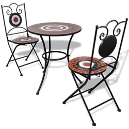 Festnight Set da Bistrò con Tavolo Rotondo e 2 Sedie Pieghevoli in Metallo con Mosaico,Set Tavolo e Sedie da Giardino Esterno in Metallo,Set Tavolo e Sedie da Balcone in Metallo - 1