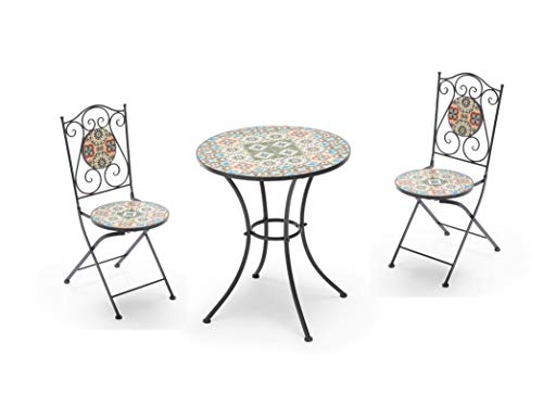 Gruppo Maruccia Set Pranzo da Giardino Elba 2 posti con Struttura in Ferro e Mosaico di Ceramica Set Tavolo con sedie Arredamento Bar Arredamento Esterni