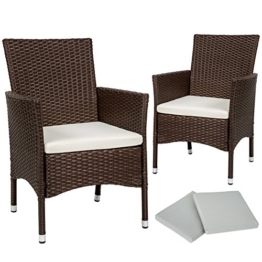 TecTake 2 Pezzi Sedie da Esterno Sedia da Giardino Poli Rattan Poltrona Set + 2 Set di Rivestimenti per Cuscini + Viti in Acciaio Inox - Disponibile in Diversi Colori - (Marrone Misto | No. 402123) - 1