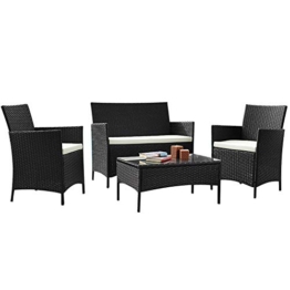 Totò Piccinni Set Praga Salotto Completo di Divano 2 Poltrone e Tavolino in Vetro e Poly Rattan Struttura in Acciaio con Cuscini (Nero) - 1