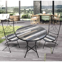 Totò Piccinni Set Sedie e Tavolo con Decoro Patchwork in Gres Porcellanato, Struttura in Ferro Battuto (Tavolo Ø 60 + 2 Sedie) - 1